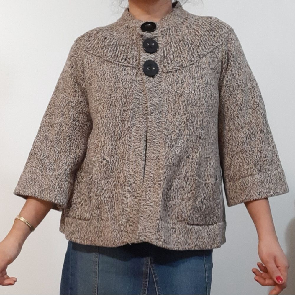 Hannah Button Up Wide Sleeve Knit Cardigan Brown Sweater Casual Cotton Small